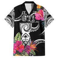 Hafa Adai Guam Family Matching Off Shoulder Short Dress and Hawaiian Shirt Polynesian Tattoo Tropical Flowers LT05 Dad's Shirt - Short Sleeve Black - Polynesian Pride