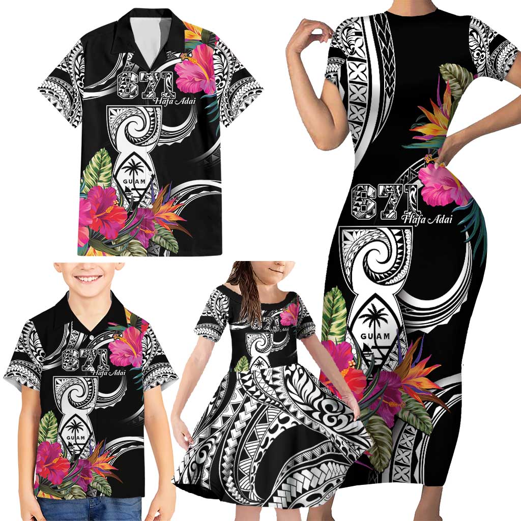 Hafa Adai Guam Family Matching Short Sleeve Bodycon Dress and Hawaiian Shirt Polynesian Tattoo Tropical Flowers LT05 - Polynesian Pride