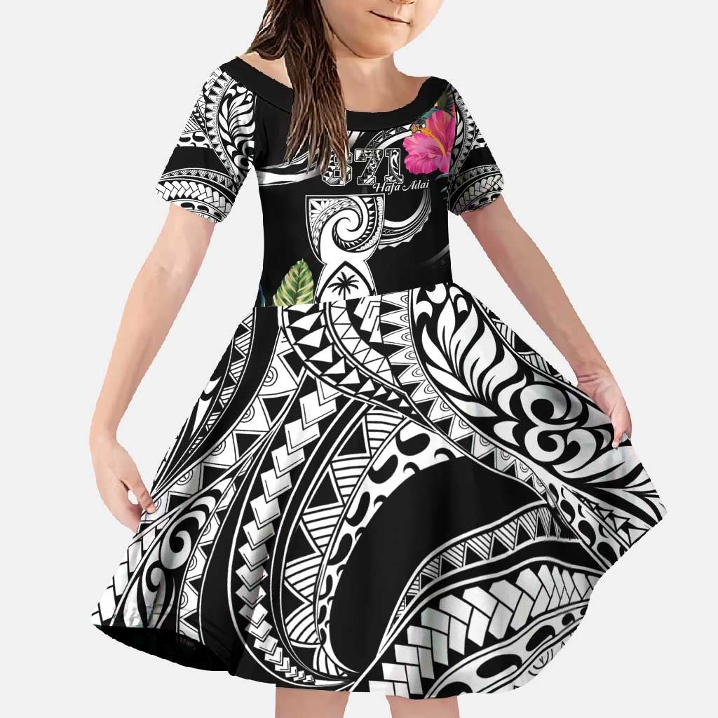 Hafa Adai Guam Family Matching Tank Maxi Dress and Hawaiian Shirt Polynesian Tattoo Tropical Flowers LT05 Daughter's Dress Black - Polynesian Pride