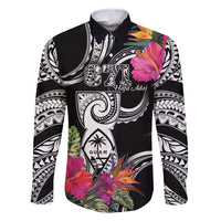 Hafa Adai Guam Family Matching Tank Maxi Dress and Hawaiian Shirt Polynesian Tattoo Tropical Flowers LT05 Dad's Shirt - Long Sleeve Black - Polynesian Pride