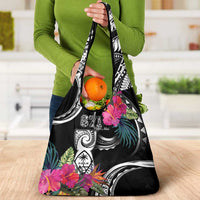 Hafa Adai Guam Grocery Bag Polynesian Tattoo Tropical Flowers