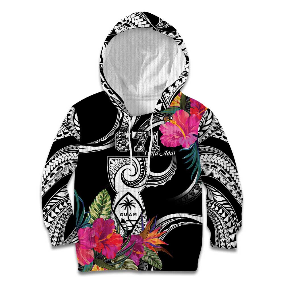 Hafa Adai Guam Kid Hoodie Polynesian Tattoo Tropical Flowers