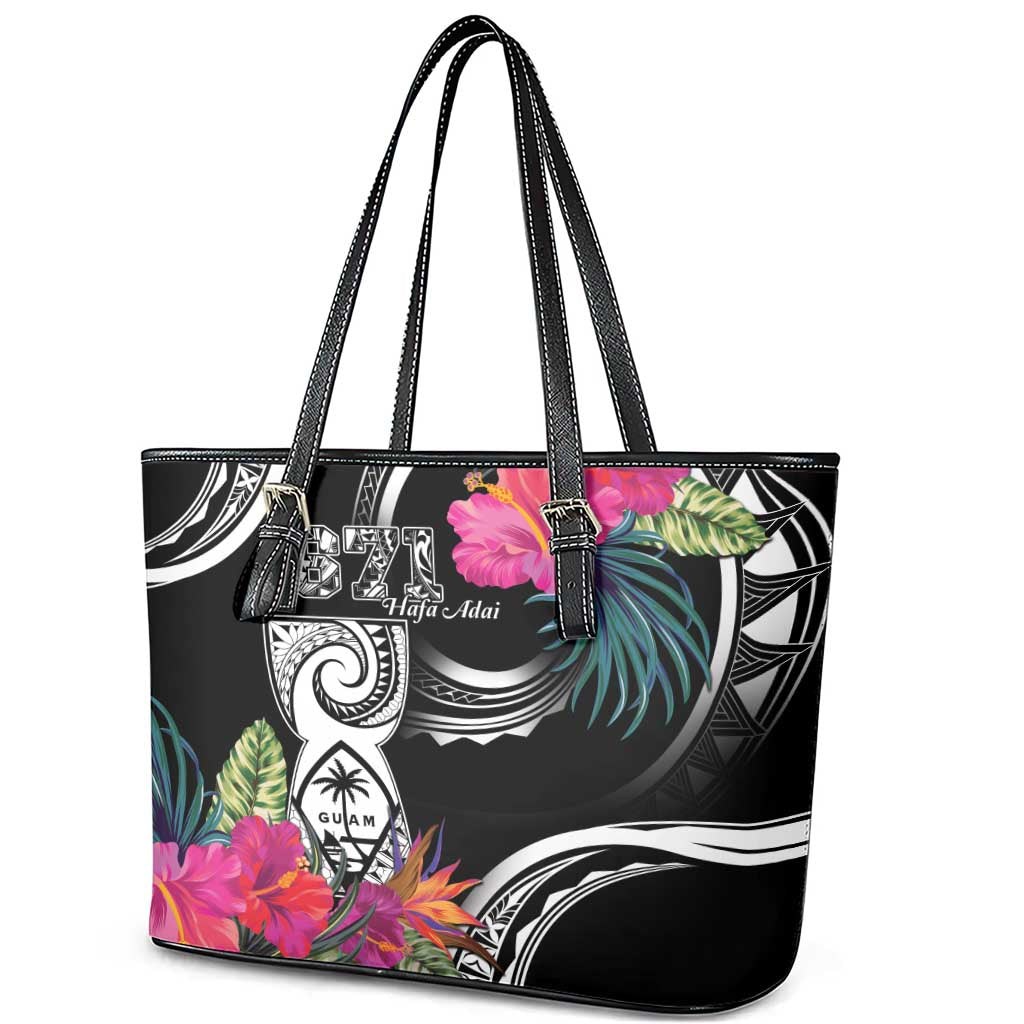 Hafa Adai Guam Leather Tote Bag Polynesian Tattoo Tropical Flowers