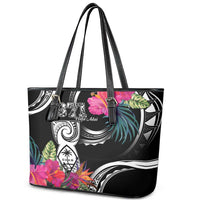 Hafa Adai Guam Leather Tote Bag Polynesian Tattoo Tropical Flowers