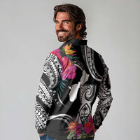 Hafa Adai Guam Long Sleeve Polo Shirt Polynesian Tattoo Tropical Flowers