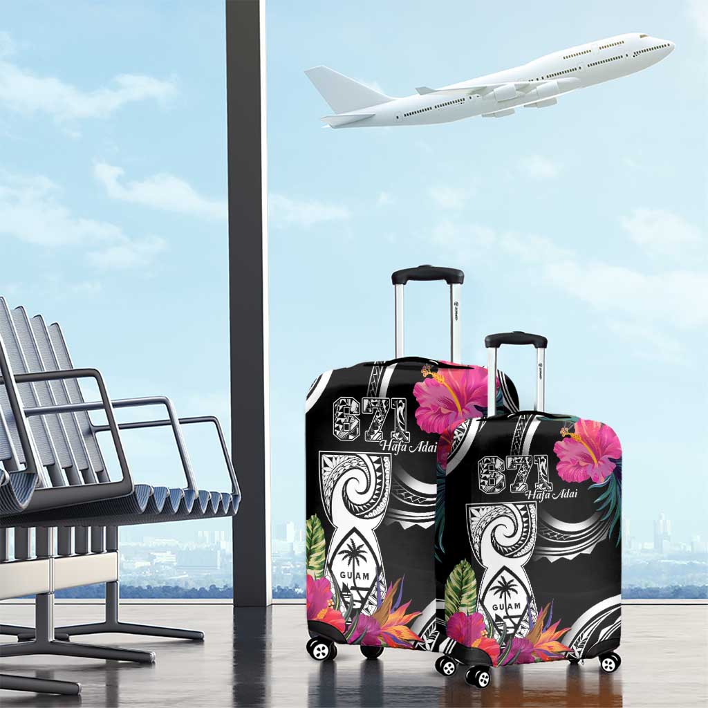 Hafa Adai Guam Luggage Cover Polynesian Tattoo Tropical Flowers