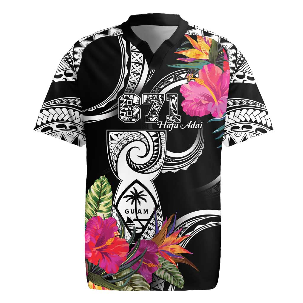 Hafa Adai Guam Rugby Jersey Polynesian Tattoo Tropical Flowers