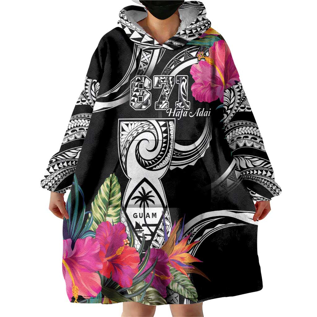 Hafa Adai Guam Wearable Blanket Hoodie Polynesian Tattoo Tropical Flowers