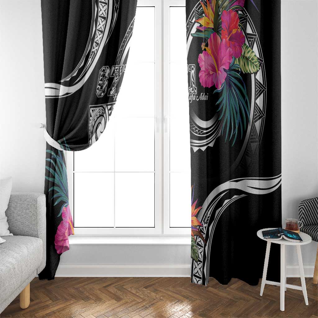 Hafa Adai Guam Window Curtain Polynesian Tattoo Tropical Flowers