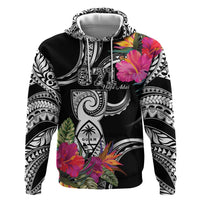 Hafa Adai Guam Zip Hoodie Polynesian Tattoo Tropical Flowers