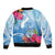 Hafa Adai Guam Bomber Jacket Tropical Flowers Blue Gradient