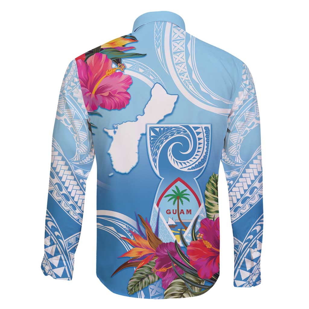 Hafa Adai Guam Family Matching Mermaid Dress and Hawaiian Shirt Tropical Flowers Blue Gradient