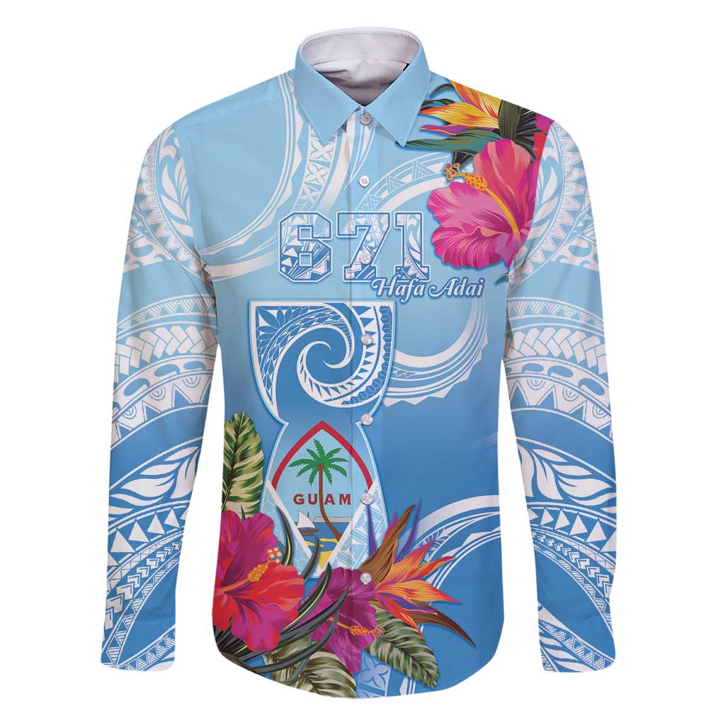 Hafa Adai Guam Family Matching Tank Maxi Dress and Hawaiian Shirt Tropical Flowers Blue Gradient
