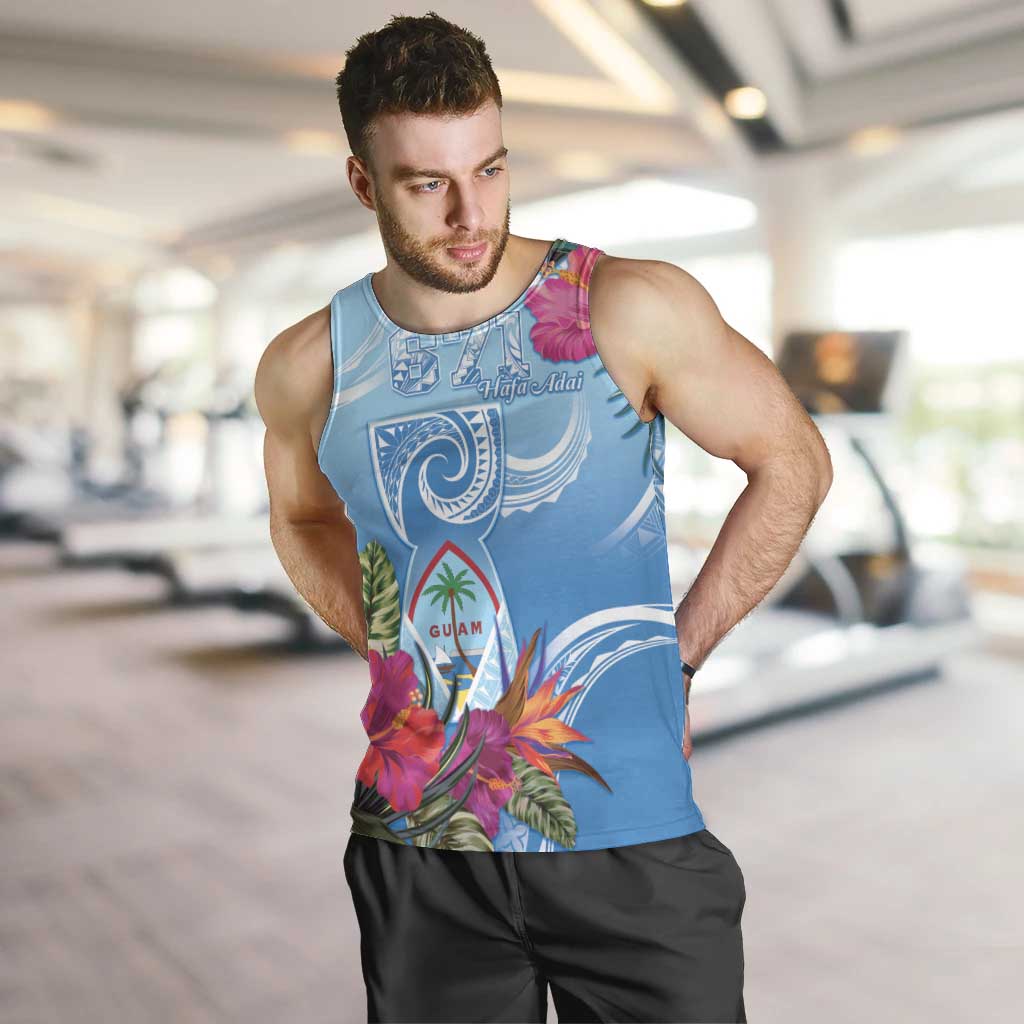Hafa Adai Guam Men Tank Top Tropical Flowers Blue Gradient