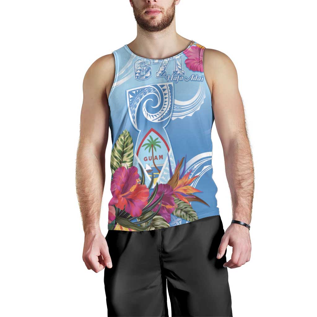 Hafa Adai Guam Men Tank Top Tropical Flowers Blue Gradient