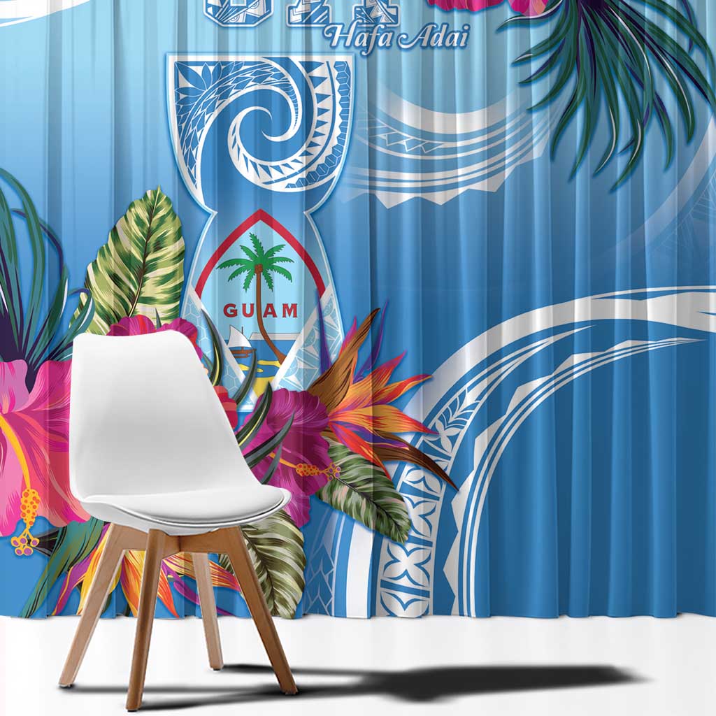 Hafa Adai Guam Window Curtain Tropical Flowers Blue Gradient