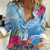 Hafa Adai Guam Women Casual Shirt Tropical Flowers Blue Gradient