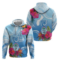 Hafa Adai Guam Zip Hoodie Tropical Flowers Blue Gradient