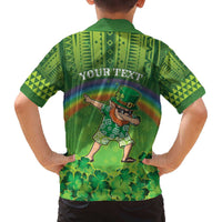 Personalised Hawaii Saint Patrick's Day Family Matching Off The Shoulder Long Sleeve Dress and Hawaiian Shirt Let's Get Fit Shaced LT05 - Polynesian Pride