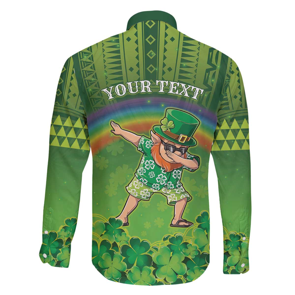 Personalised Hawaii Saint Patrick's Day Family Matching Off The Shoulder Long Sleeve Dress and Hawaiian Shirt Let's Get Fit Shaced LT05 - Polynesian Pride