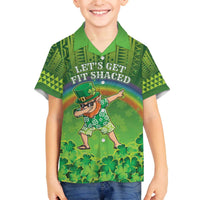 Personalised Hawaii Saint Patrick's Day Family Matching Off The Shoulder Long Sleeve Dress and Hawaiian Shirt Let's Get Fit Shaced LT05 Son's Shirt Green - Polynesian Pride