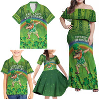 Personalised Hawaii Saint Patrick's Day Family Matching Off Shoulder Maxi Dress and Hawaiian Shirt Let's Get Fit Shaced