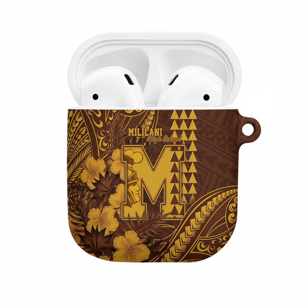 Hawaii Mililani High School AirPods Case Tribal Tattoo With Hibiscus Flowers