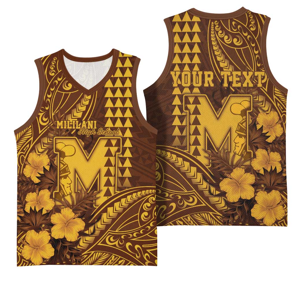 Personalised Hawaii Mililani High School Basketball Jersey Tribal Tattoo With Hibiscus Flowers