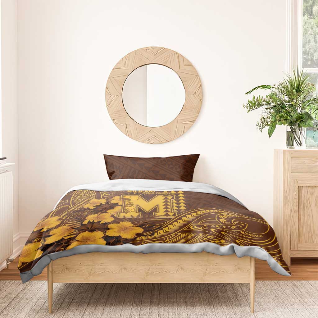 Hawaii Mililani High School Bedding Set Tribal Tattoo With Hibiscus Flowers