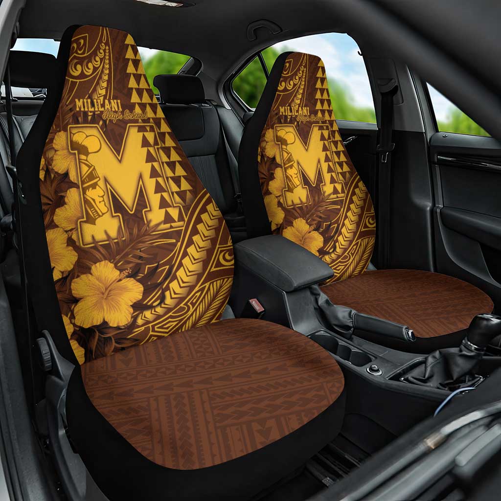 Hawaii Mililani High School Car Seat Cover Tribal Tattoo With Hibiscus Flowers