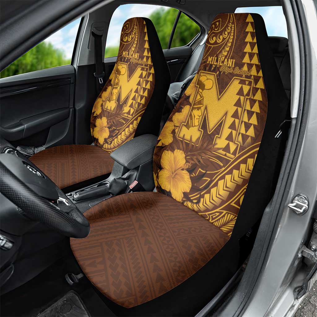 Hawaii Mililani High School Car Seat Cover Tribal Tattoo With Hibiscus Flowers