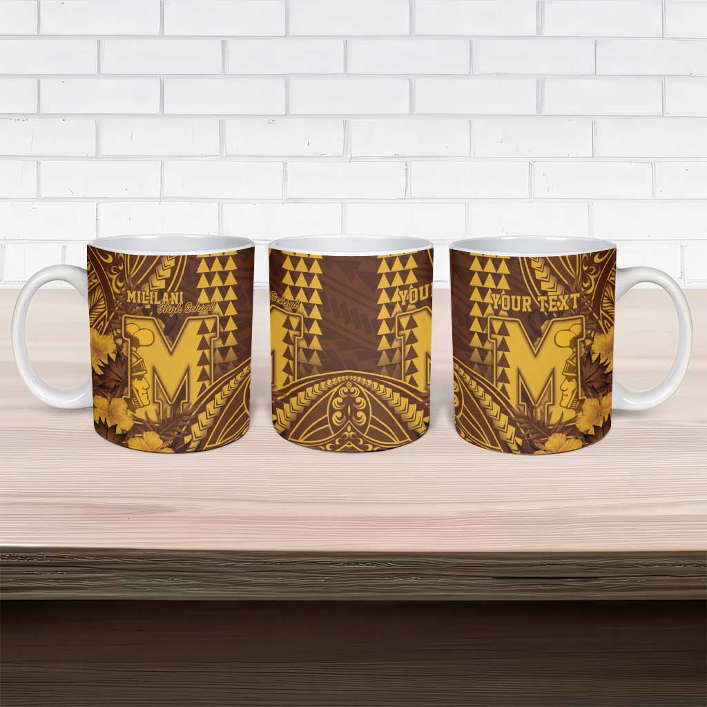 Personalised Hawaii Mililani High School Ceramic Mug Tribal Tattoo With Hibiscus Flowers