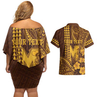 Personalised Hawaii Mililani High School Couples Matching Off Shoulder Short Dress and Hawaiian Shirt Tribal Tattoo With Hibiscus Flowers LT05 - Polynesian Pride
