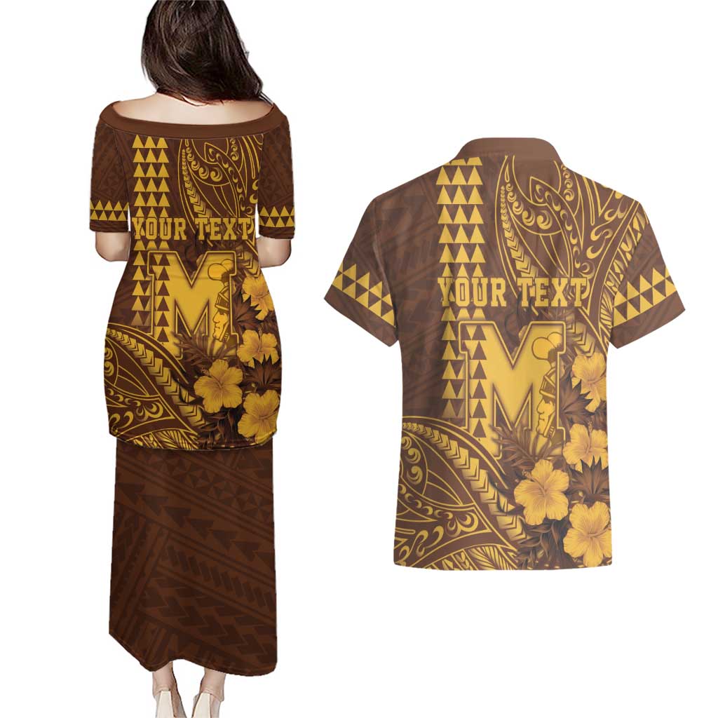 Personalised Hawaii Mililani High School Couples Matching Puletasi and Hawaiian Shirt Tribal Tattoo With Hibiscus Flowers LT05 - Polynesian Pride