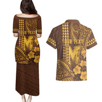 Personalised Hawaii Mililani High School Couples Matching Puletasi and Hawaiian Shirt Tribal Tattoo With Hibiscus Flowers LT05 - Polynesian Pride