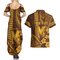 Personalised Hawaii Mililani High School Couples Matching Summer Maxi Dress and Hawaiian Shirt Tribal Tattoo With Hibiscus Flowers LT05 - Polynesian Pride