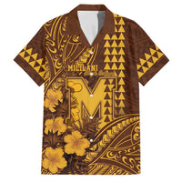 Personalised Hawaii Mililani High School Family Matching Long Sleeve Bodycon Dress and Hawaiian Shirt Tribal Tattoo With Hibiscus Flowers LT05 Dad's Shirt - Short Sleeve Brown - Polynesian Pride