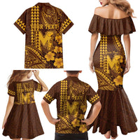 Personalised Hawaii Mililani High School Family Matching Mermaid Dress and Hawaiian Shirt Tribal Tattoo With Hibiscus Flowers LT05 - Polynesian Pride