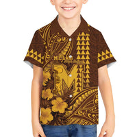 Personalised Hawaii Mililani High School Family Matching Mermaid Dress and Hawaiian Shirt Tribal Tattoo With Hibiscus Flowers LT05 Son's Shirt Brown - Polynesian Pride