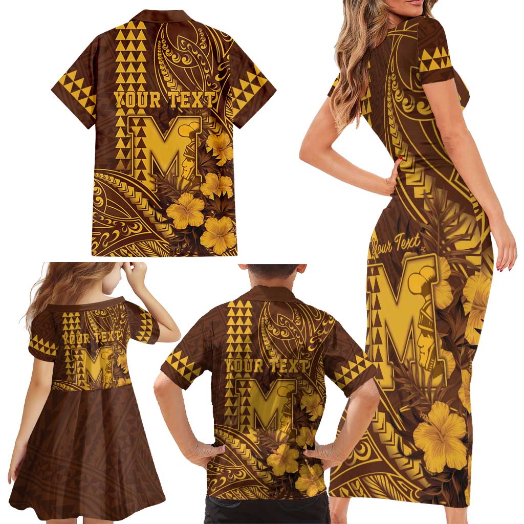 Personalised Hawaii Mililani High School Family Matching Short Sleeve Bodycon Dress and Hawaiian Shirt Tribal Tattoo With Hibiscus Flowers LT05 - Polynesian Pride
