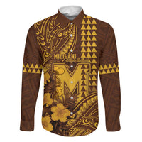 Personalised Hawaii Mililani High School Family Matching Summer Maxi Dress and Hawaiian Shirt Tribal Tattoo With Hibiscus Flowers LT05 Dad's Shirt - Long Sleeve Brown - Polynesian Pride