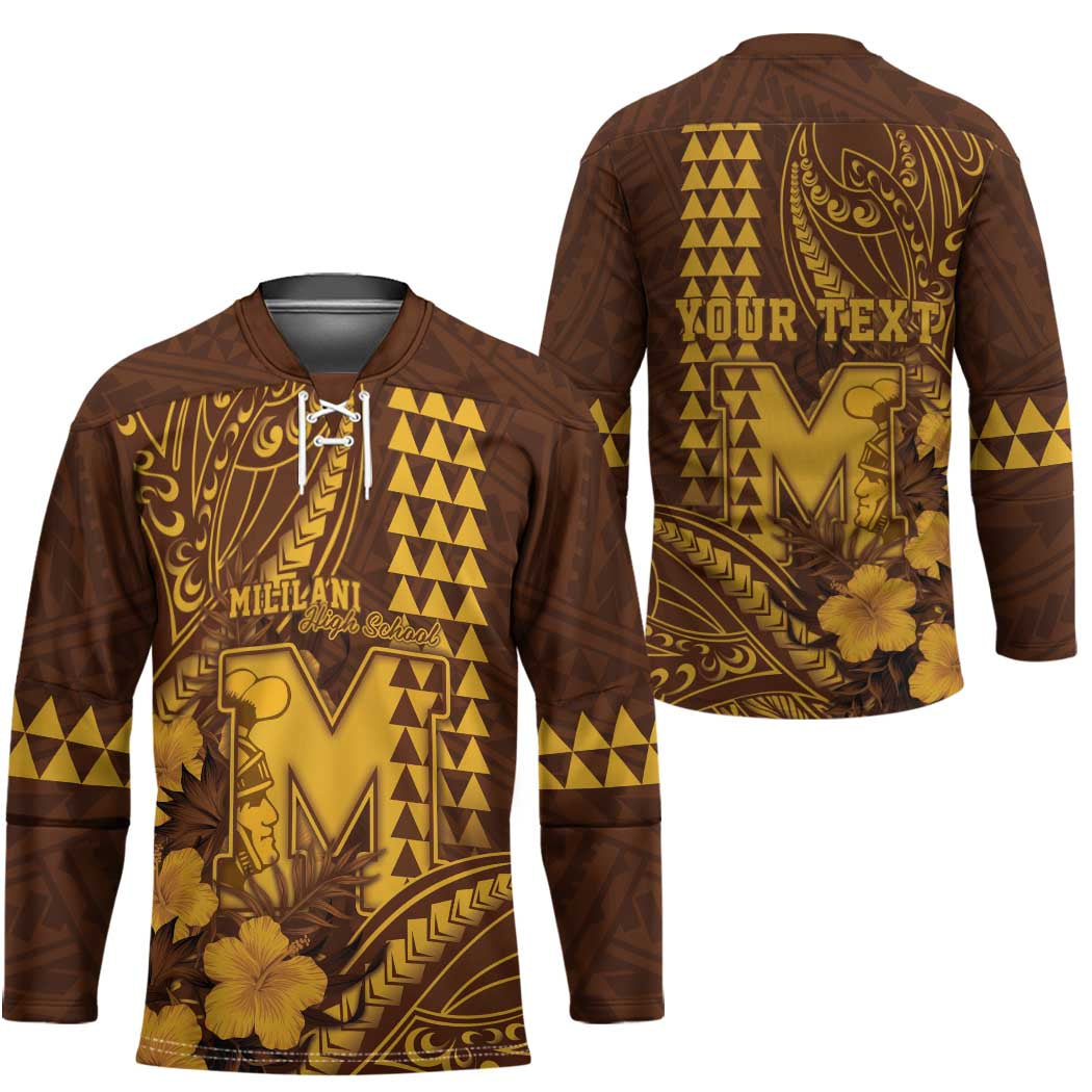 Personalised Hawaii Mililani High School Hockey Jersey Tribal Tattoo With Hibiscus Flowers