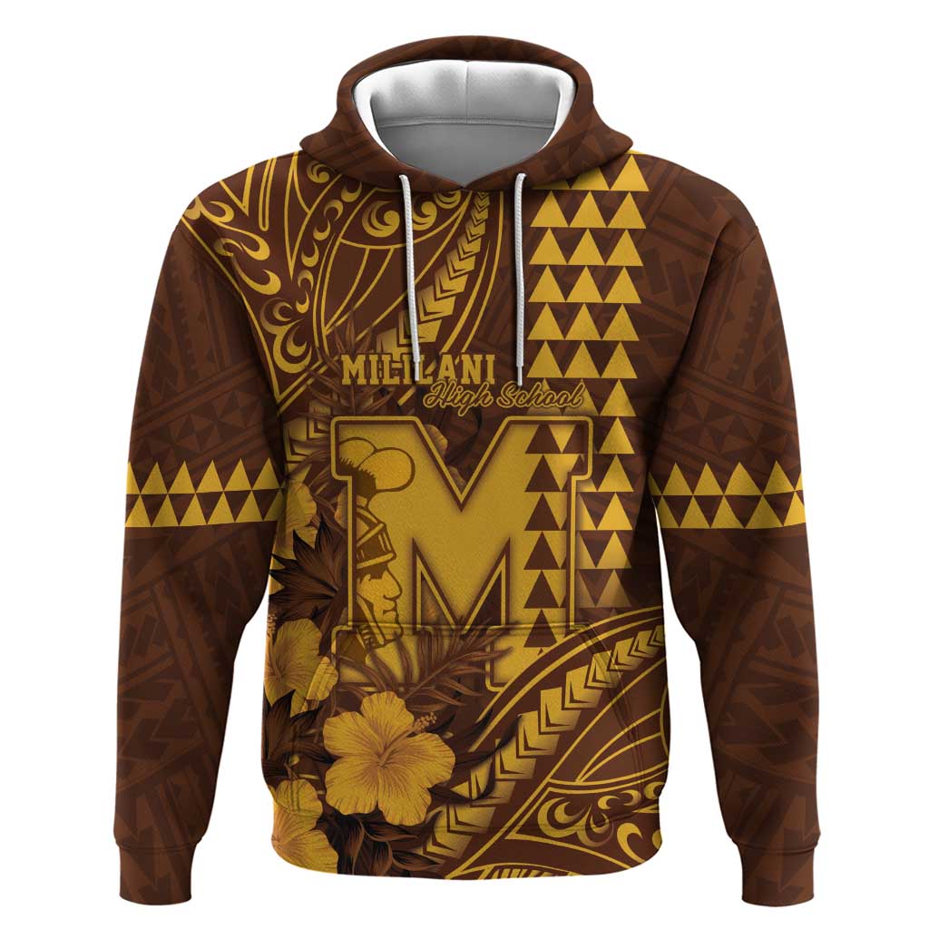 Personalised Hawaii Mililani High School Hoodie Tribal Tattoo With Hibiscus Flowers