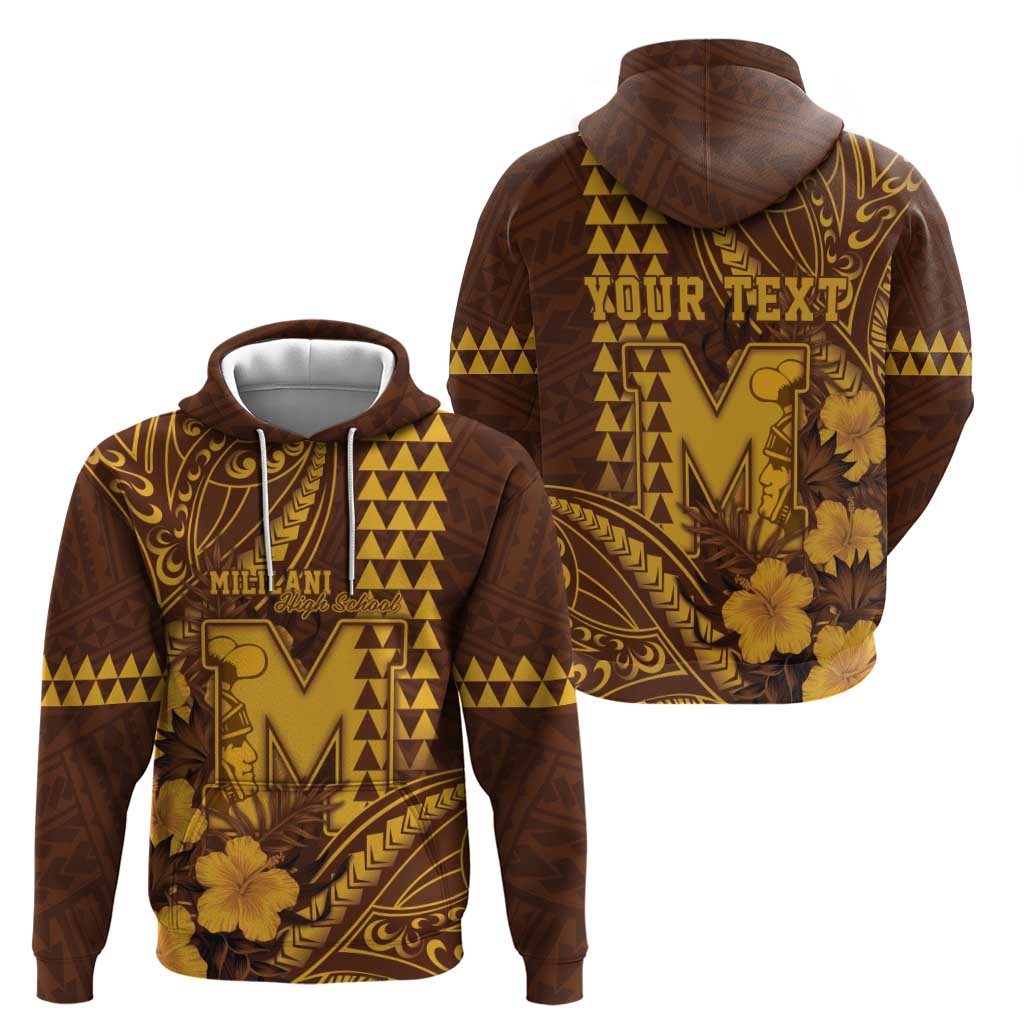 Personalised Hawaii Mililani High School Hoodie Tribal Tattoo With Hibiscus Flowers