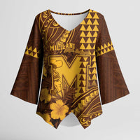Personalised Hawaii Mililani High School Kimono Sleeve Blouse Tribal Tattoo With Hibiscus Flowers