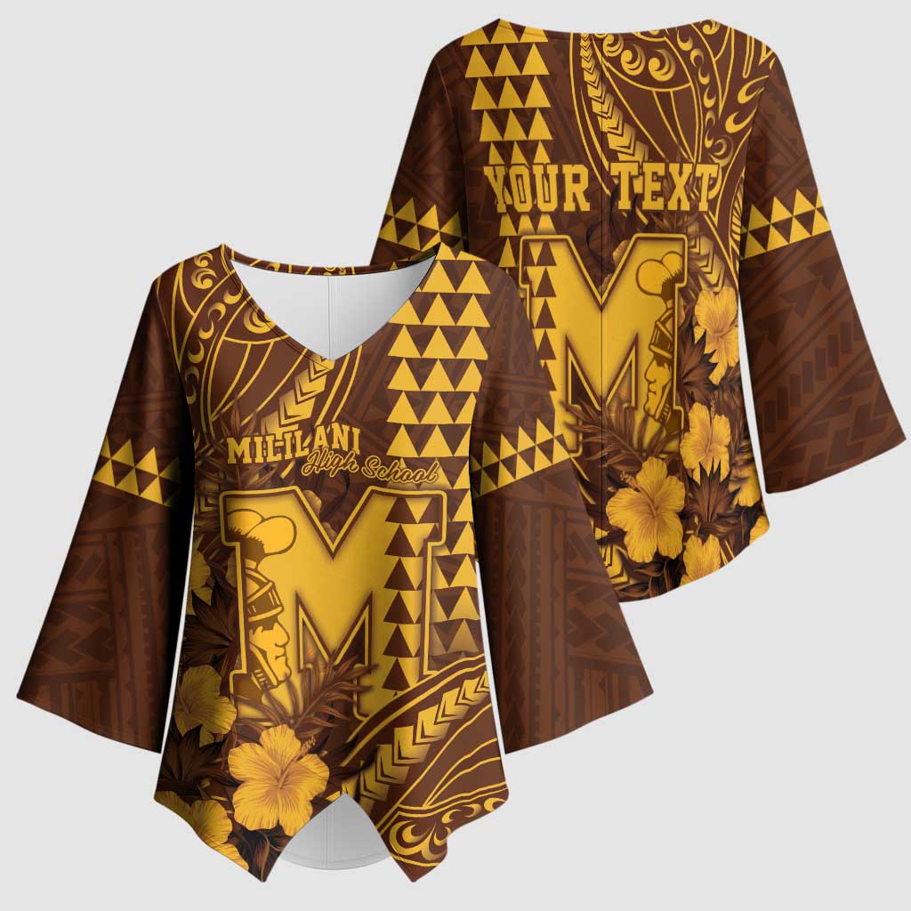 Personalised Hawaii Mililani High School Kimono Sleeve Blouse Tribal Tattoo With Hibiscus Flowers