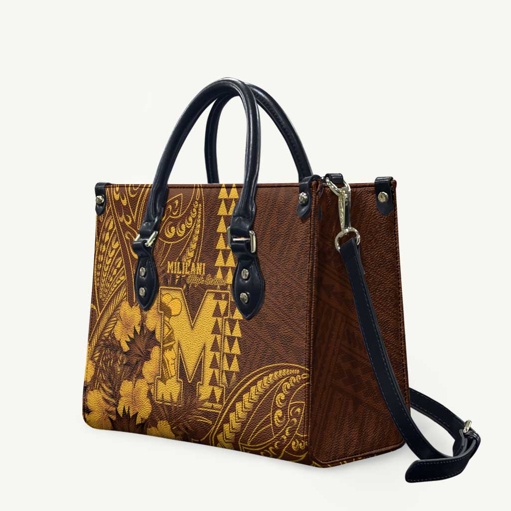 Hawaii Mililani High School Leather Bag Tribal Tattoo With Hibiscus Flowers
