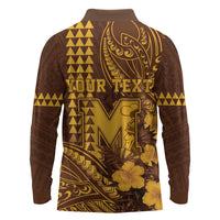 Personalised Hawaii Mililani High School Long Sleeve Polo Shirt Tribal Tattoo With Hibiscus Flowers
