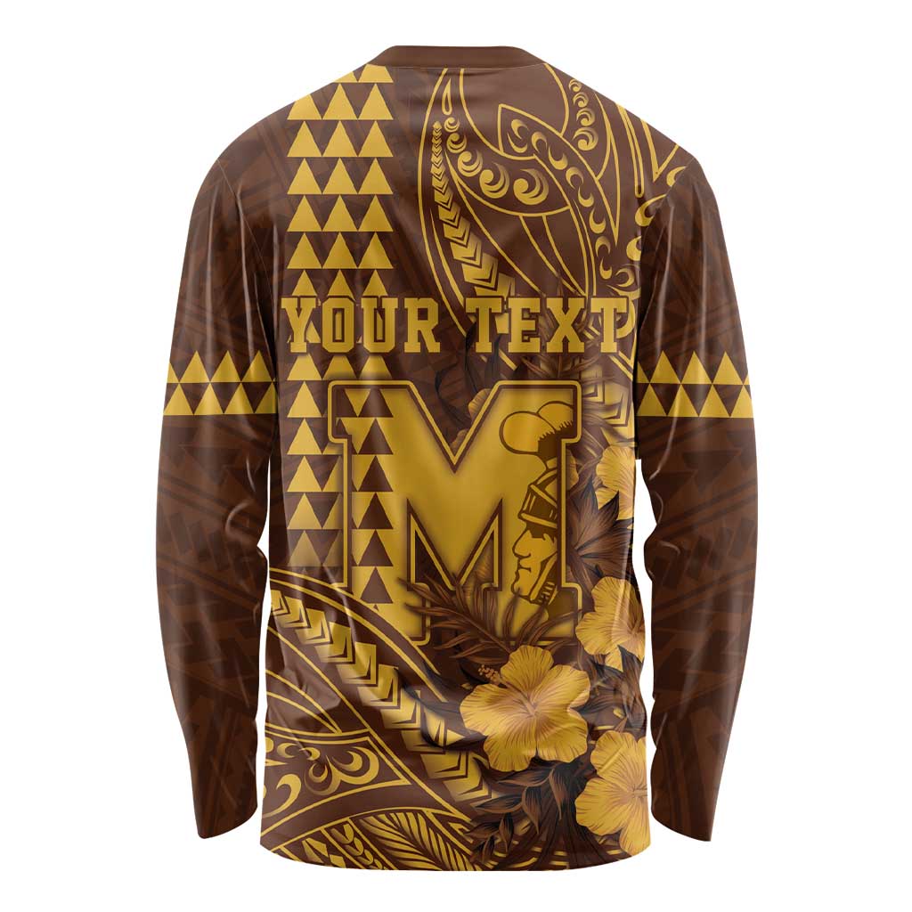 Personalised Hawaii Mililani High School Long Sleeve Shirt Tribal Tattoo With Hibiscus Flowers