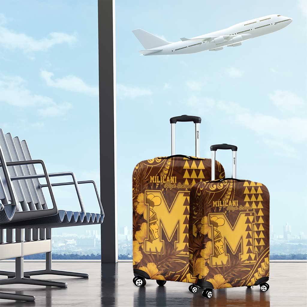 Hawaii Mililani High School Luggage Cover Tribal Tattoo With Hibiscus Flowers